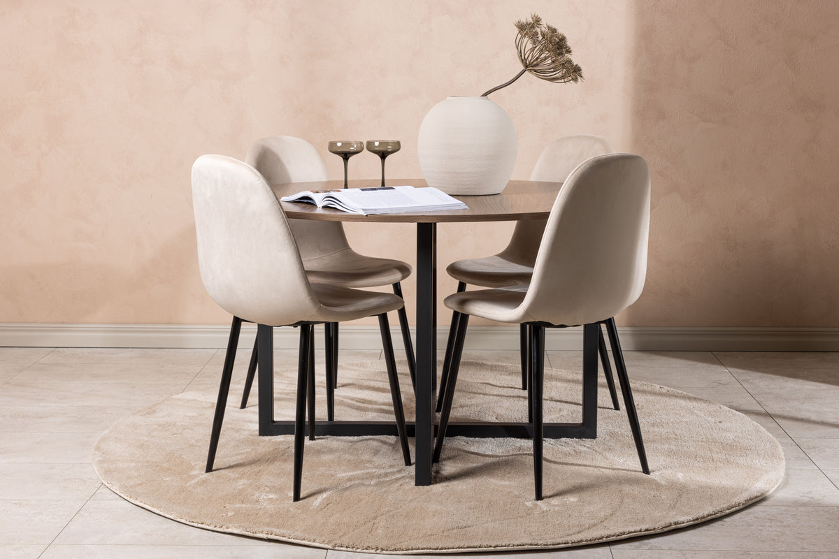 Dining Chair 2-pack Beige + Round Dining Table ø120 Walnut