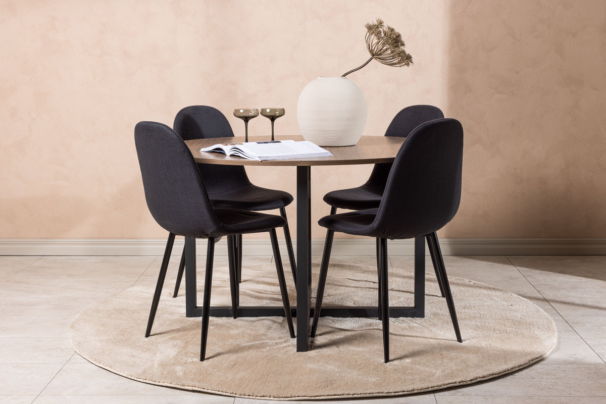 Dining Chair 2-pack Black + Round Dining Table ø120 Walnut