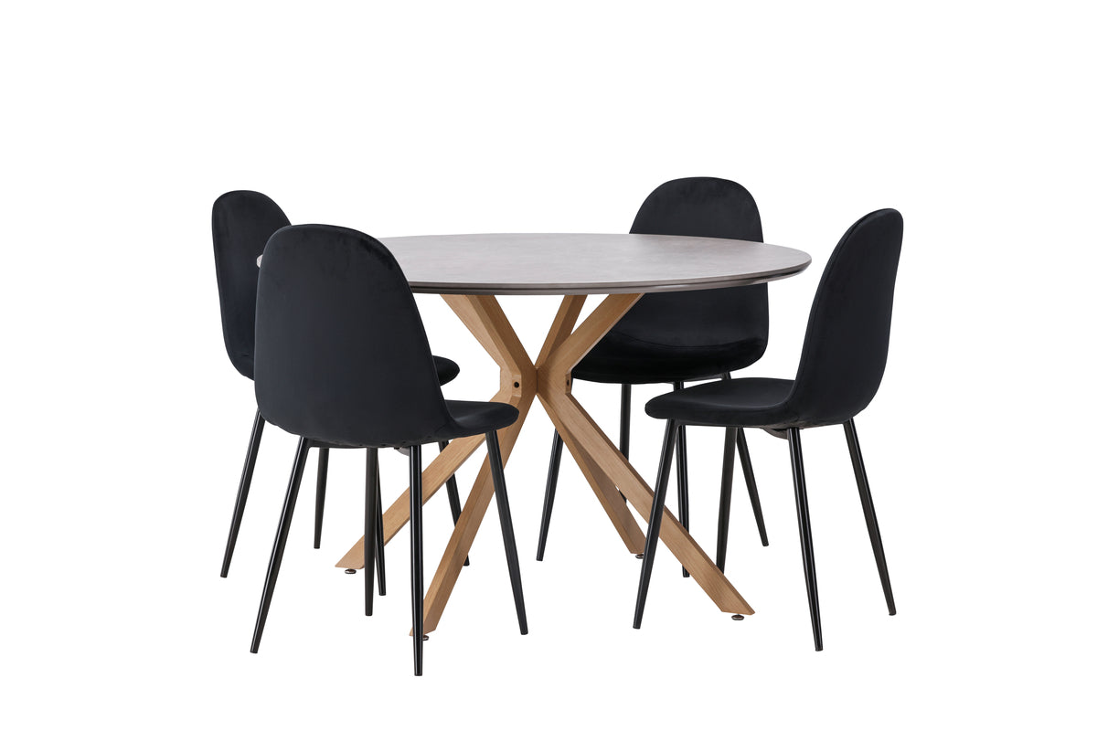 Dining Chair 2-pack Black + Round Dining Table ø120 Grey