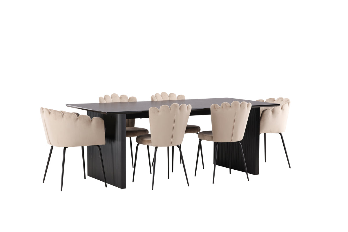 Dining Chair 2-pack Beige + Rectangular Dining Table 100 x 200 Black