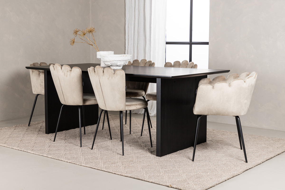 Dining Chair 2-pack Beige + Rectangular Dining Table 100 x 200 Black