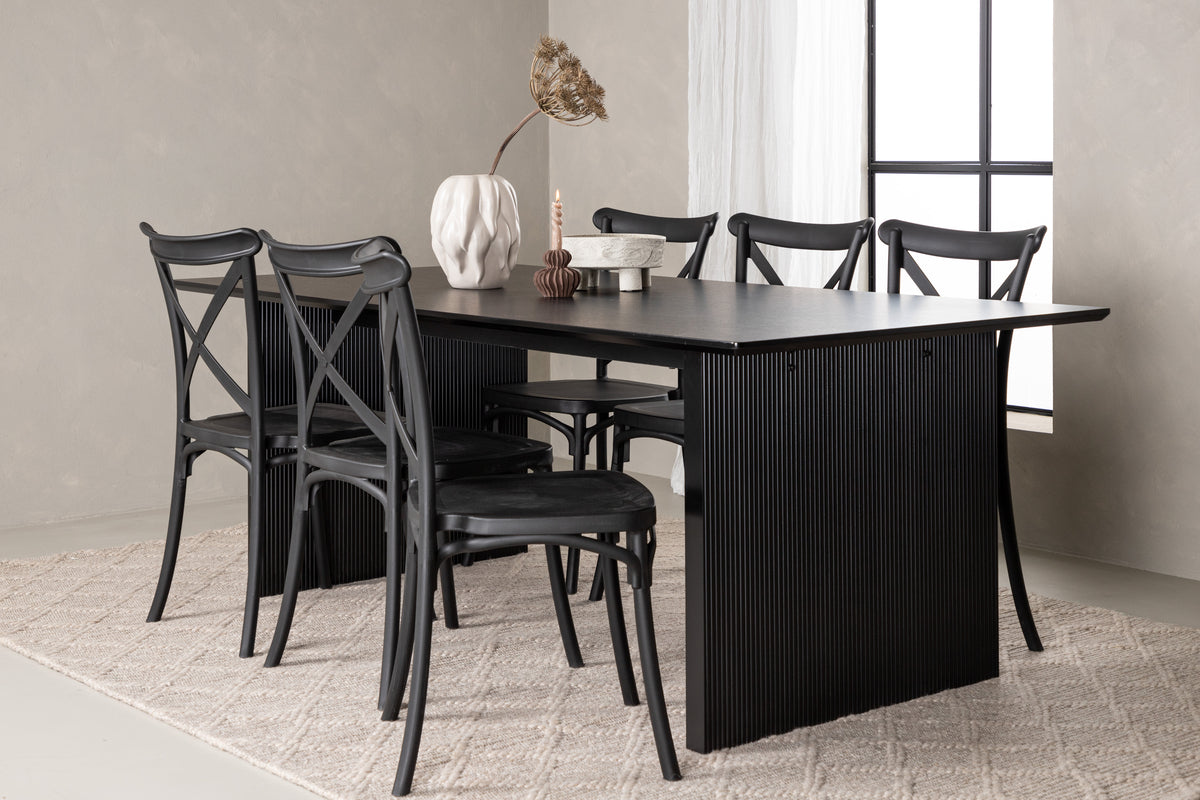 Dining Chair 2-pack Black + Rectangular Dining Table 100 x 200 Black