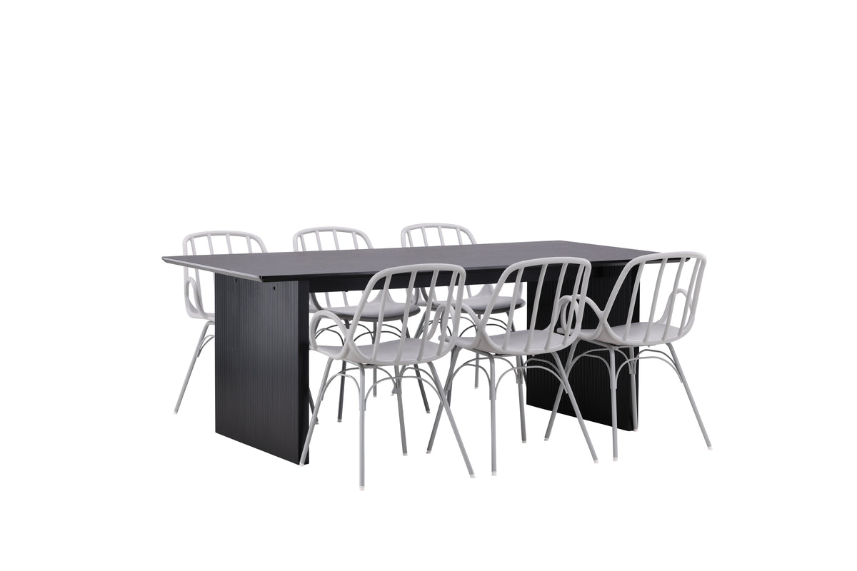 Dining Chair 2-pack Light Grey + Rectangular Dining Table 100 x 200 Black