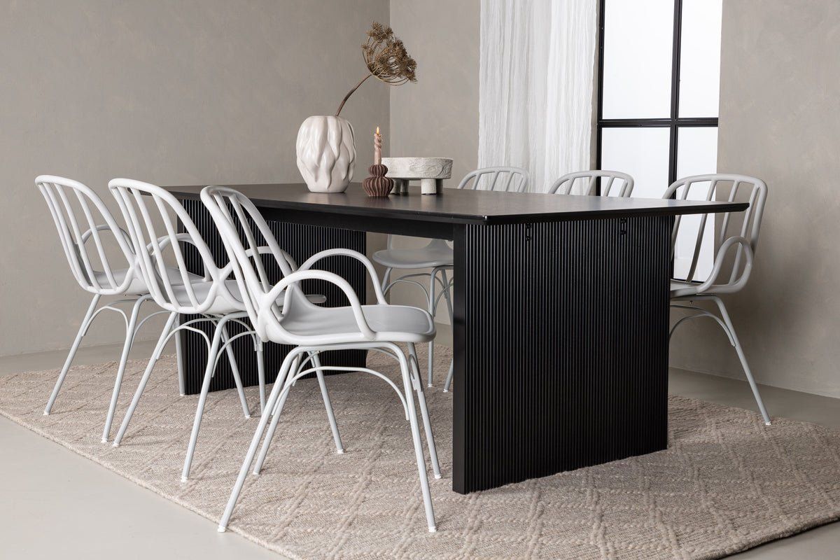 Dining Chair 2-pack Light Grey + Rectangular Dining Table 100 x 200 Black