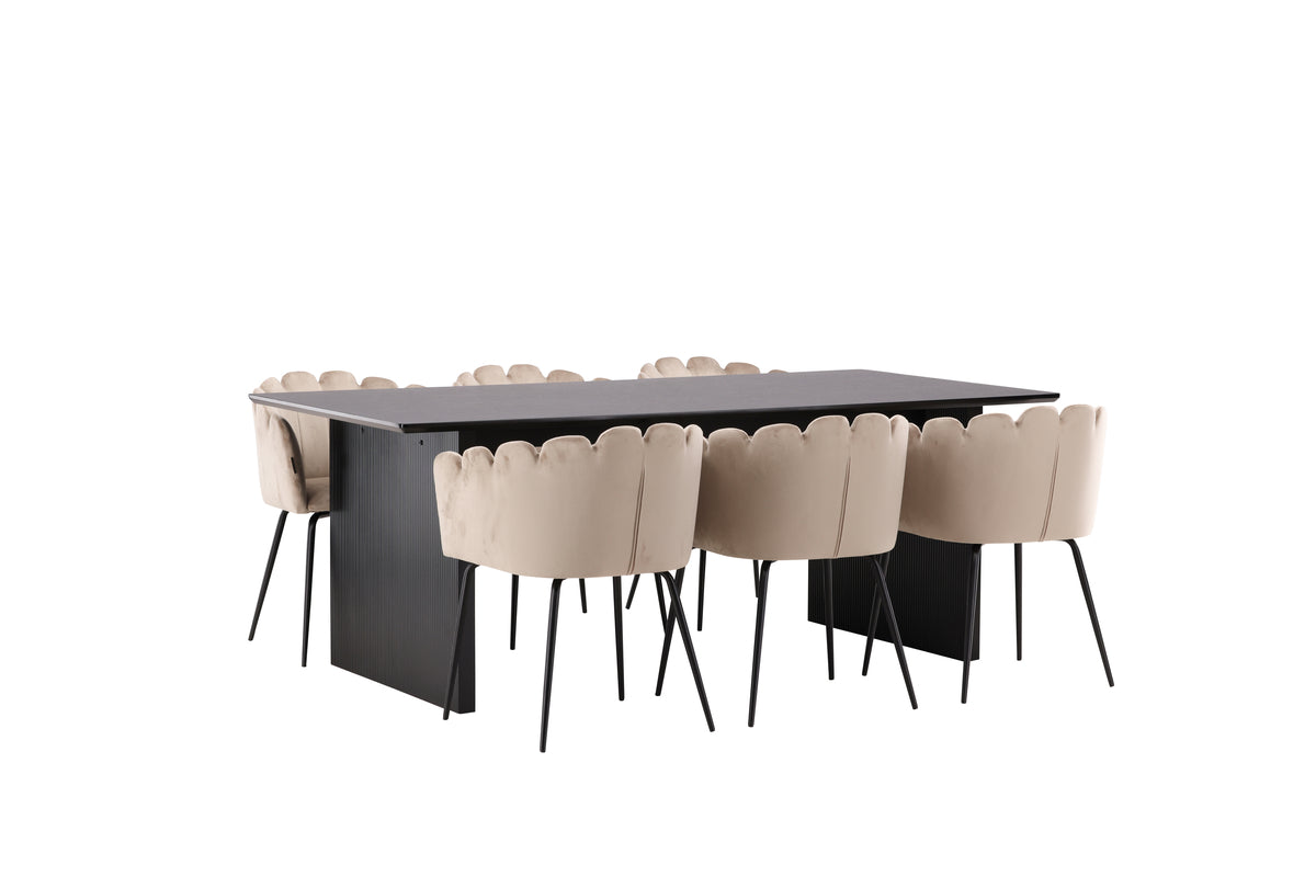 Dining Chair Beige + Rectangular Dining Table 100 x 200 Black
