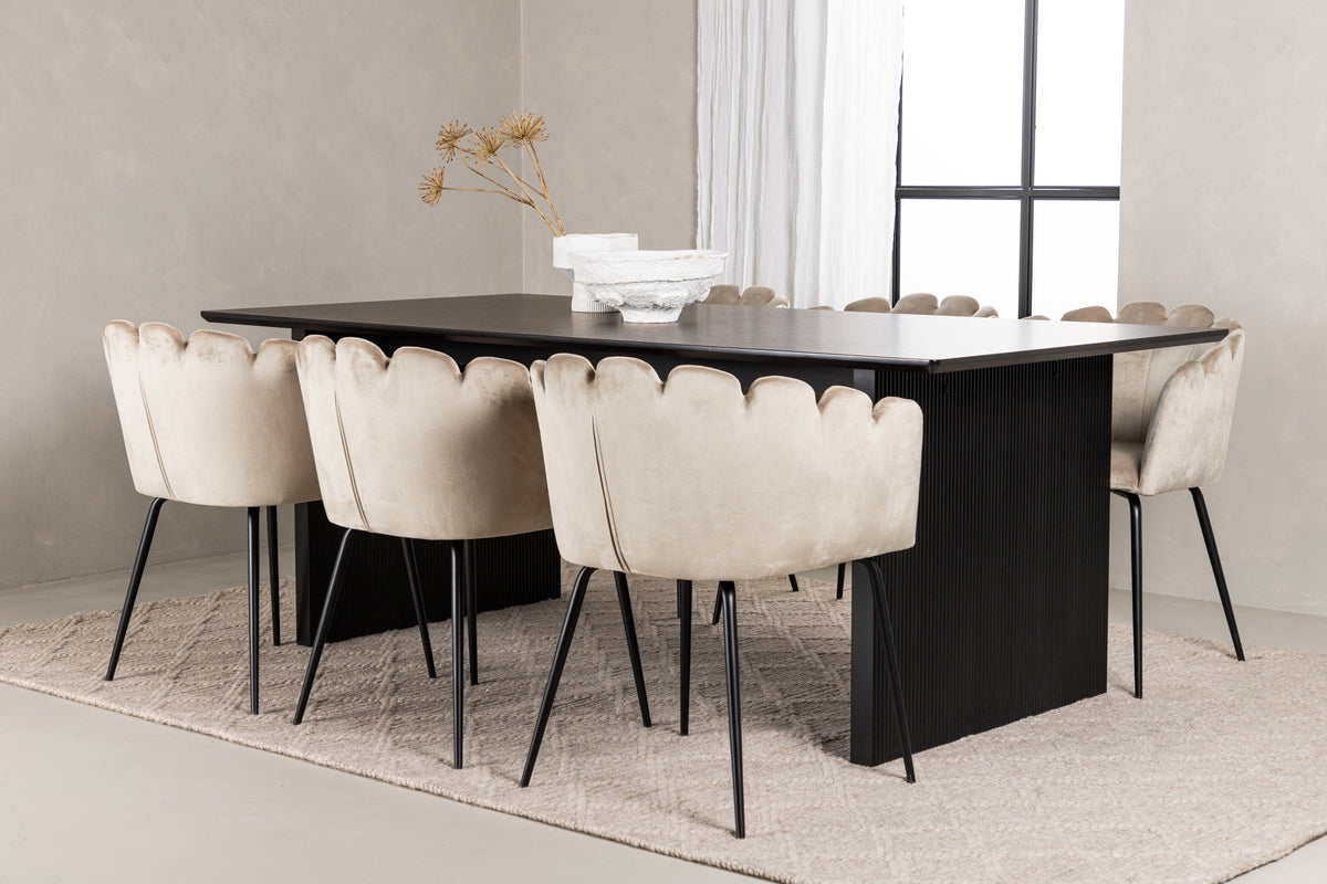 Dining Chair Beige + Rectangular Dining Table 100 x 200 Black