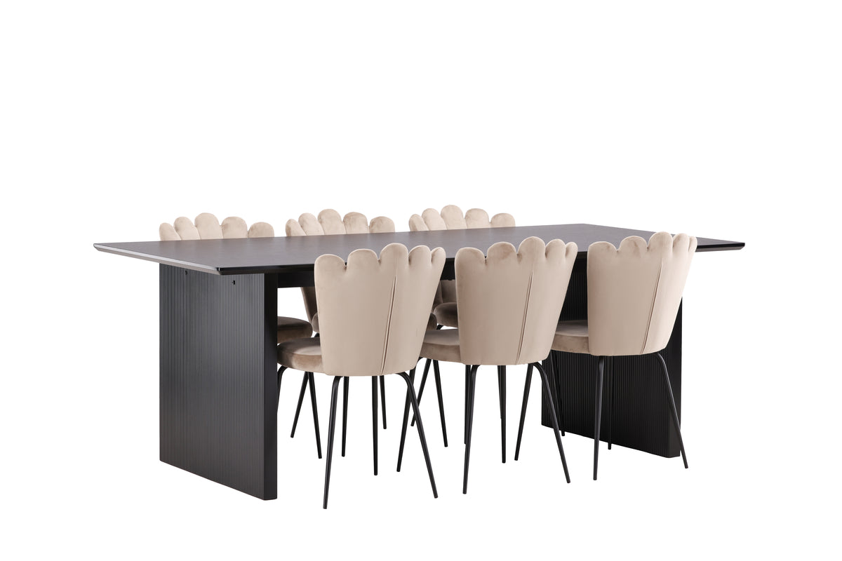Dining Chair 2-pack Beige + Rectangular Dining Table 100 x 200 Black
