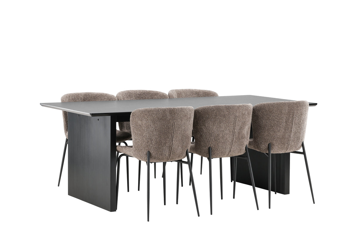 Dining Chair 2-pack Beige + Rectangular Dining Table 100 x 200 Black