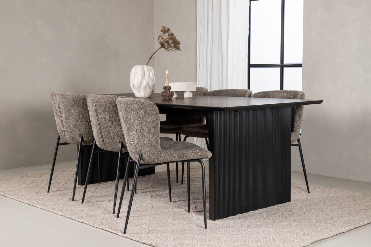 Dining Chair 2-pack Beige + Rectangular Dining Table 100 x 200 Black