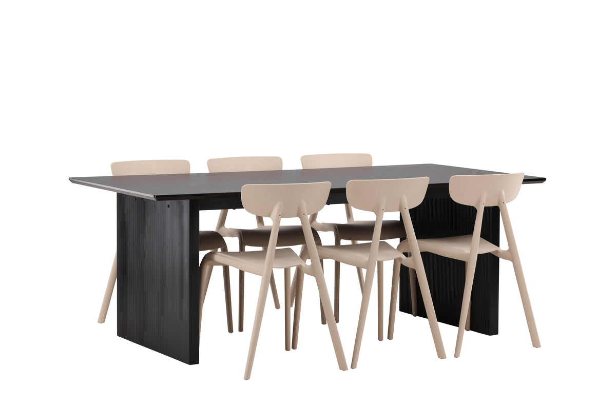 Dining Chair 2-pack Beige + Rectangular Dining Table 100 x 200 Black
