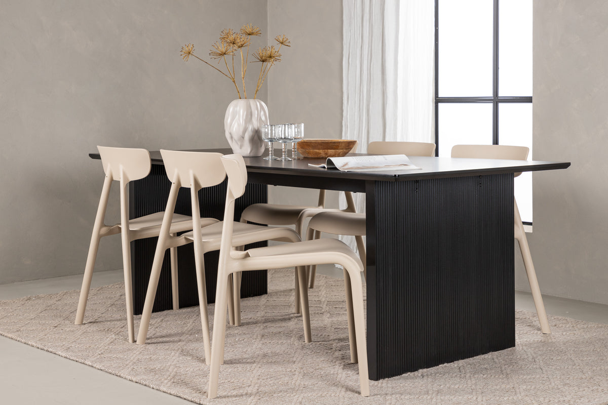 Dining Chair 2-pack Beige + Rectangular Dining Table 100 x 200 Black