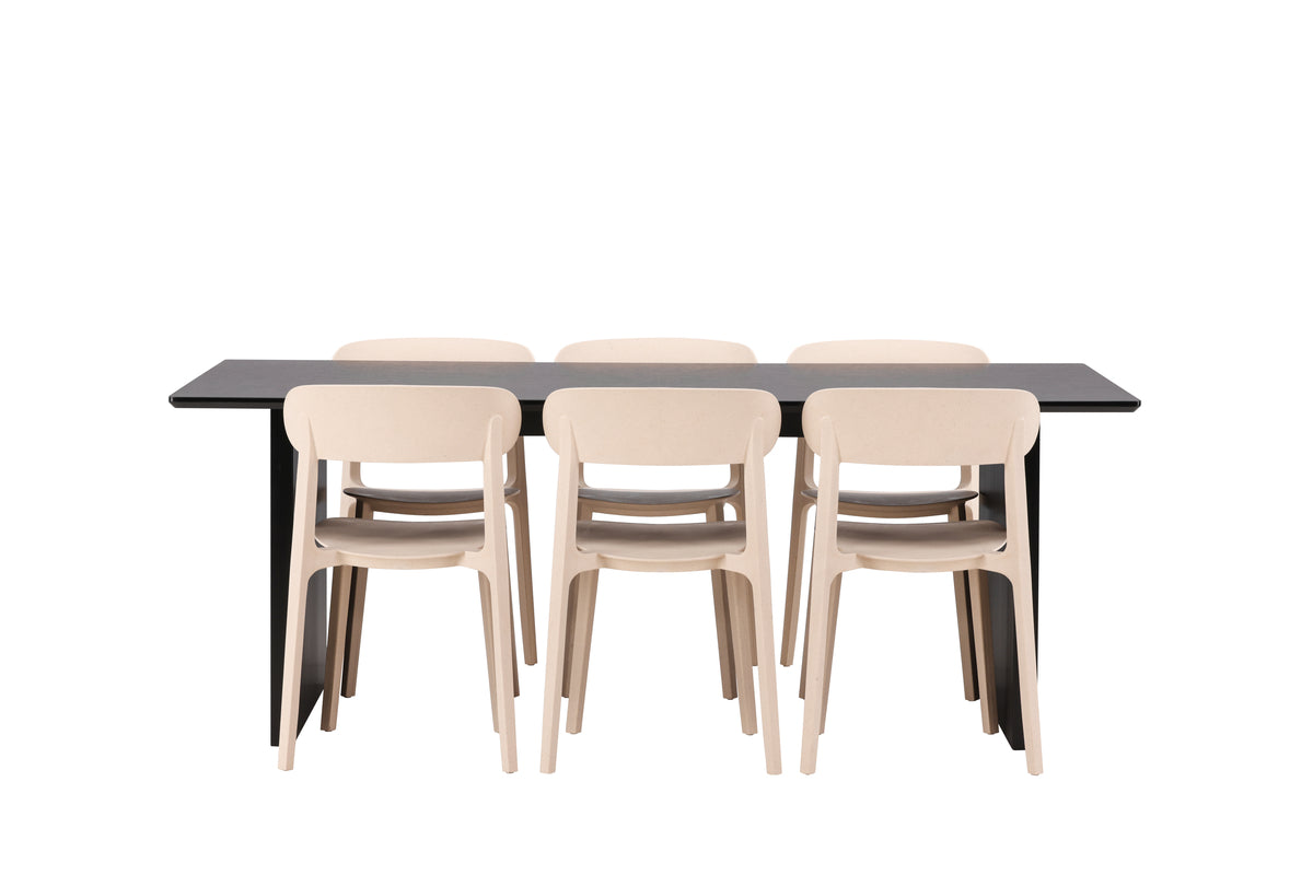 Dining Chair 2-pack Beige + Rectangular Dining Table 100 x 200 Black
