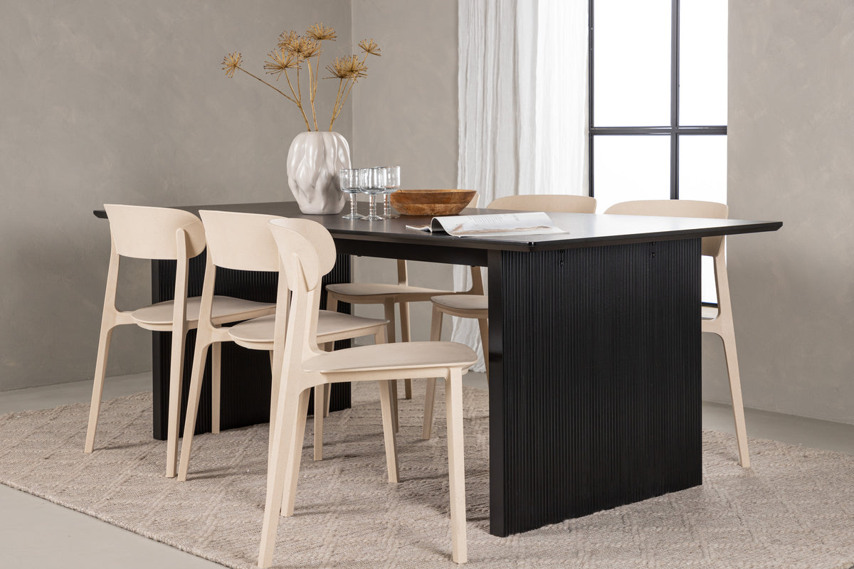 Dining Chair 2-pack Beige + Rectangular Dining Table 100 x 200 Black