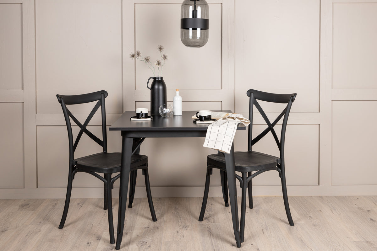 Dining Chair 2-pack Black + Rectangular Dining Table 80 x 80 Black