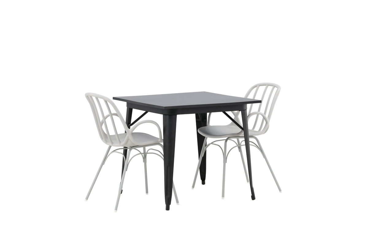 Rectangular Dining Table 80 x 80 Black + Dining Chair 2-pack Light Grey