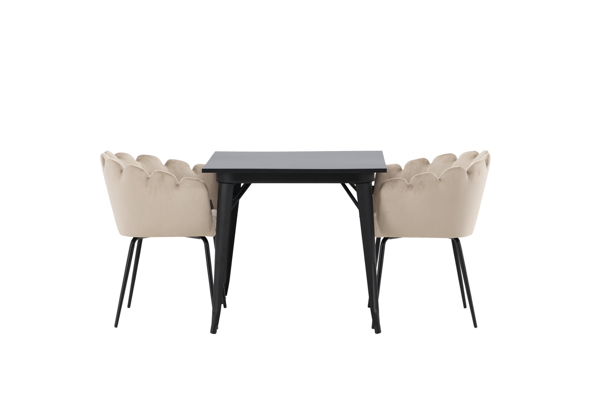 Dining Chair Beige + Rectangular Dining Table 80 x 80 Black