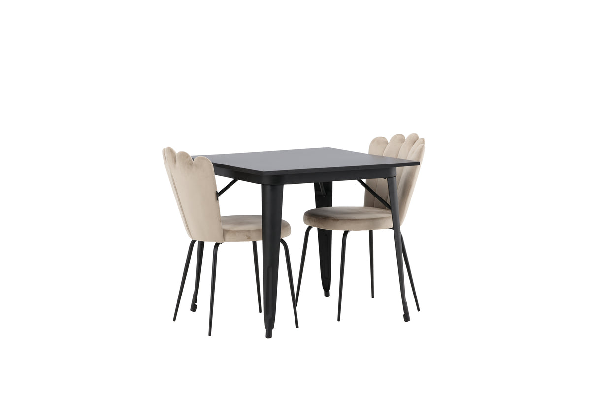 Dining Chair 2-pack Beige + Rectangular Dining Table 80 x 80 Black