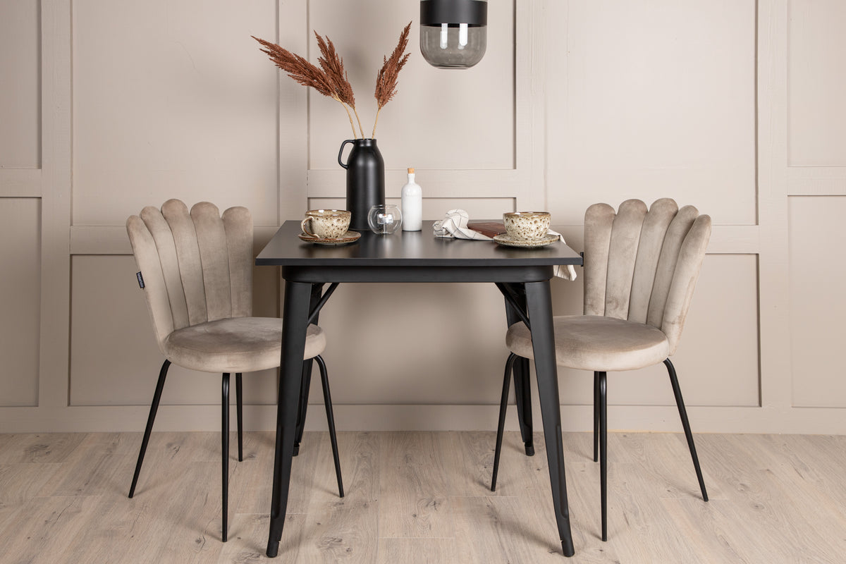 Dining Chair 2-pack Beige + Rectangular Dining Table 80 x 80 Black
