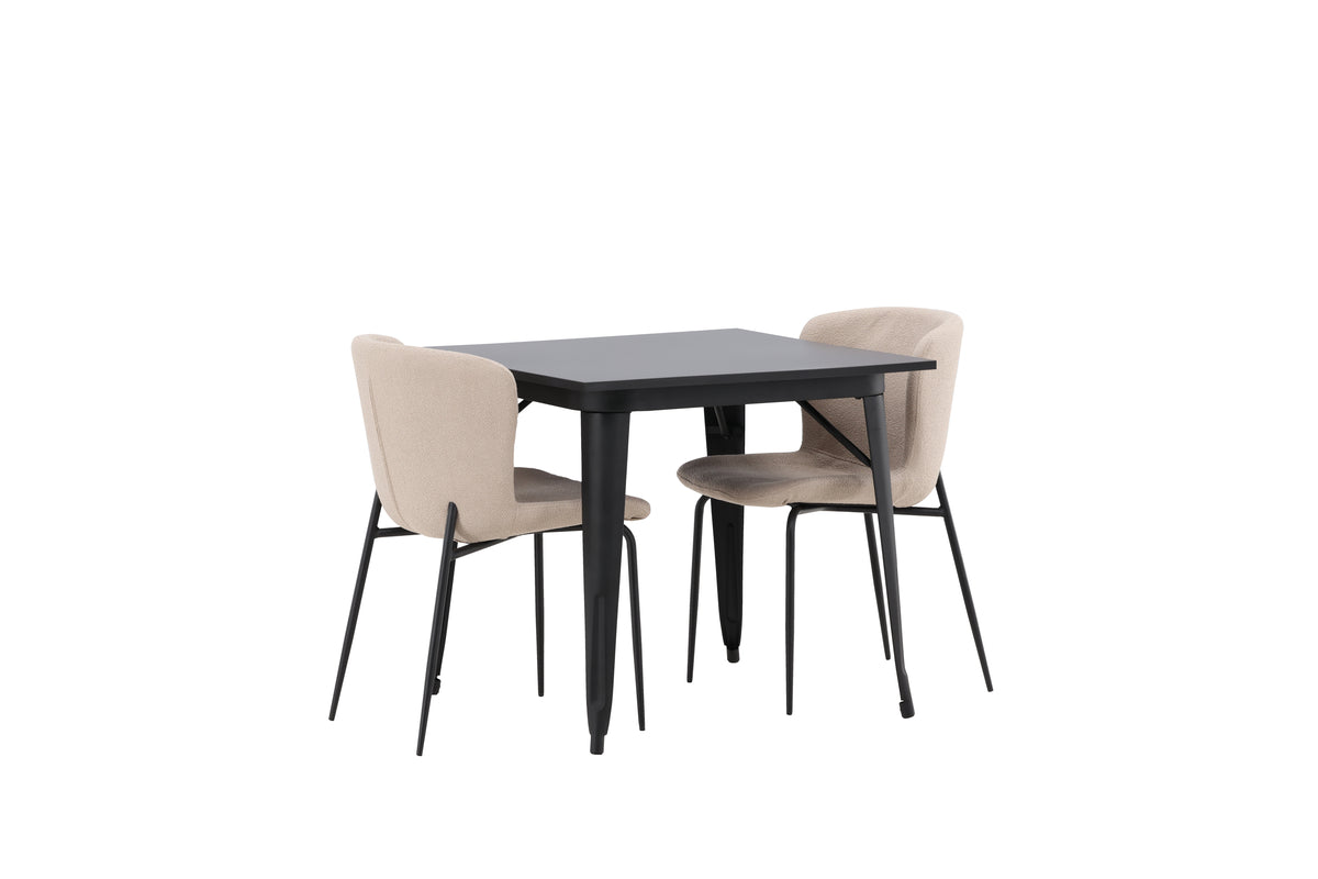 Rectangular Dining Table 80 x 80 Black + Dining Chair 2-pack Beige