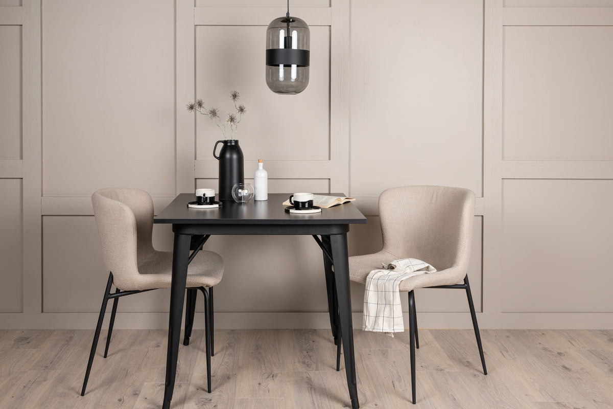 Rectangular Dining Table 80 x 80 Black + Dining Chair 2-pack Beige