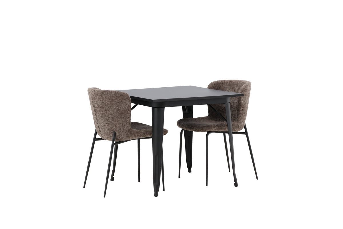 Rectangular Dining Table 80 x 80 Black + Dining Chair 2-pack Dark Grey