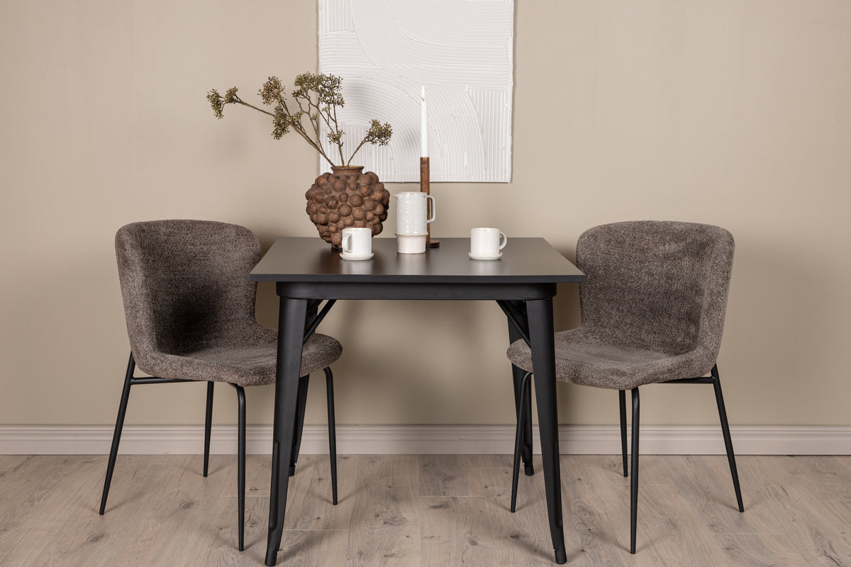 Rectangular Dining Table 80 x 80 Black + Dining Chair 2-pack Dark Grey