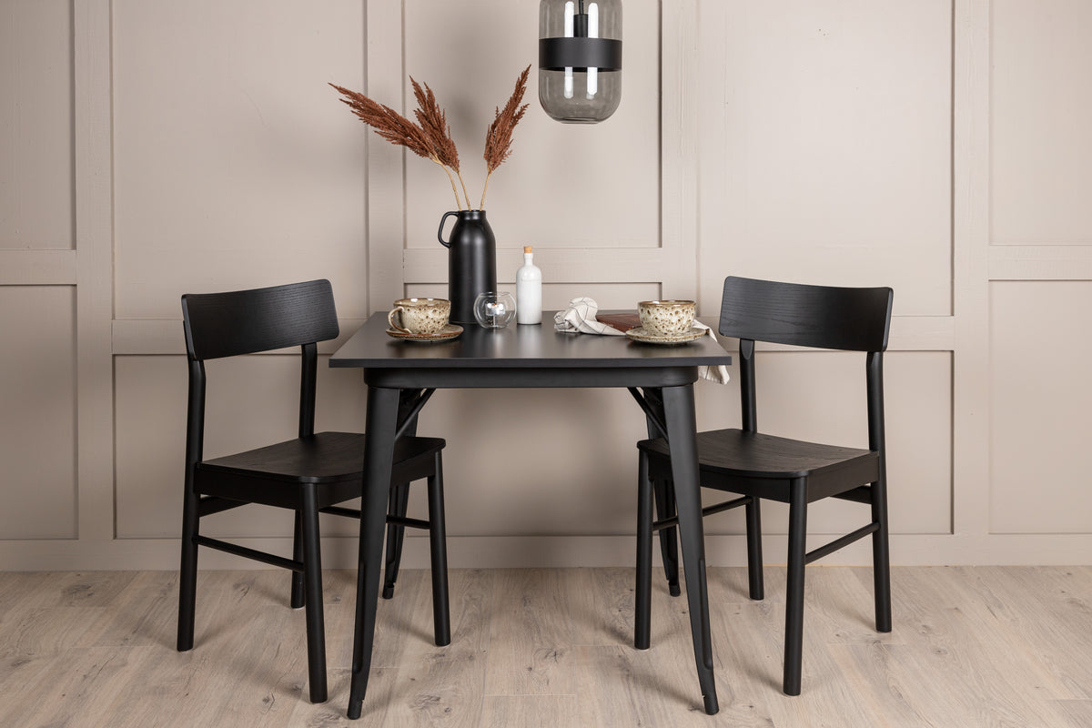 Rectangular Dining Table 80 x 80 Black + Dining Chair 2-pack Black