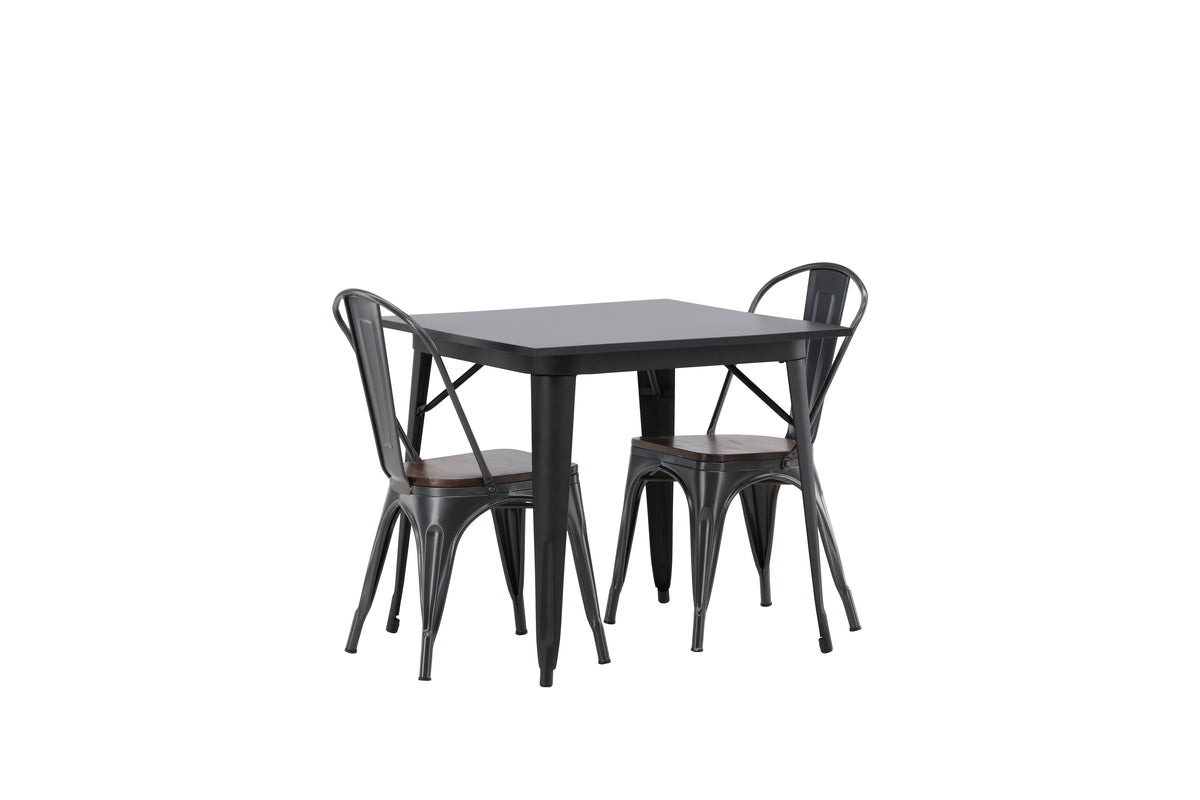 Rectangular Dining Table 80 x 80 Black + Dining Chair 2-pack Walnut