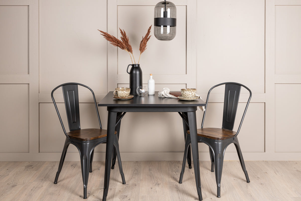 Rectangular Dining Table 80 x 80 Black + Dining Chair 2-pack Walnut