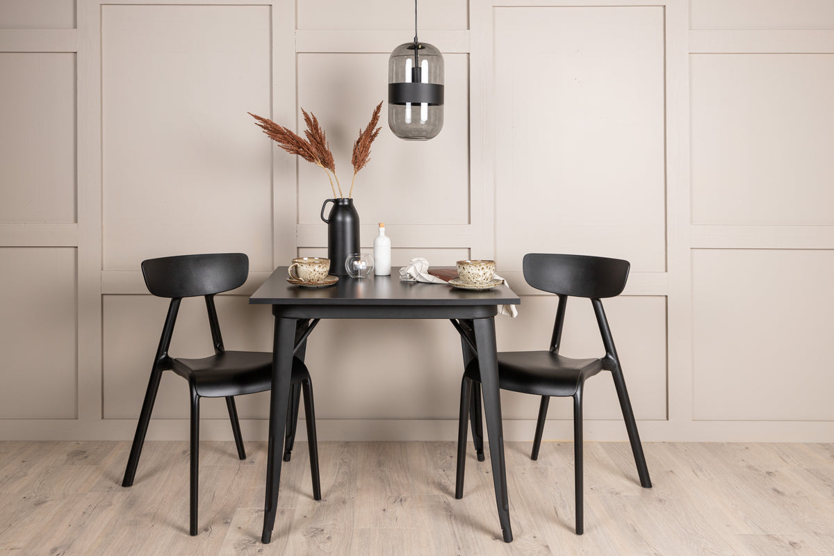 Rectangular Dining Table 80 x 80 Black + Dining Chair 2-pack Black