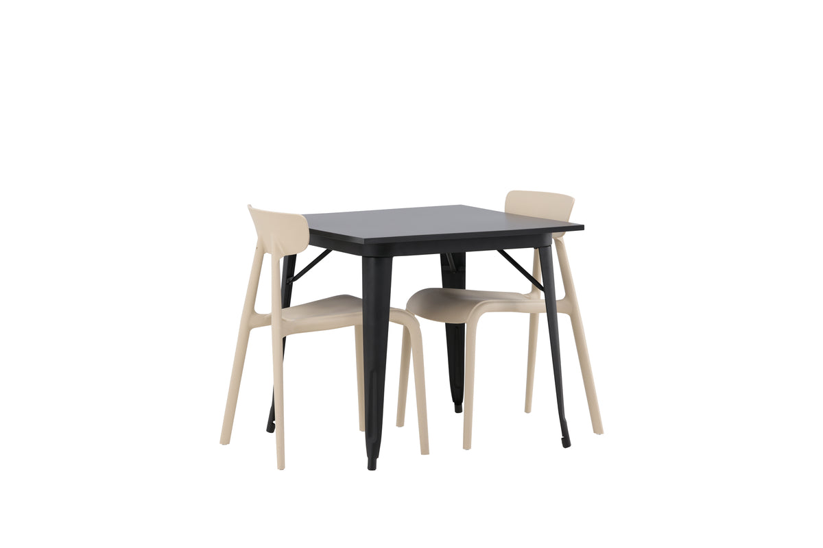 Rectangular Dining Table 80 x 80 Black + Dining Chair 2-pack Beige
