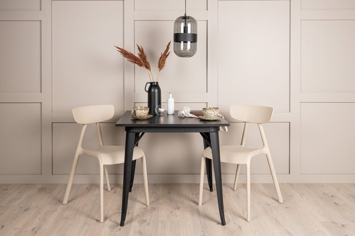 Rectangular Dining Table 80 x 80 Black + Dining Chair 2-pack Beige