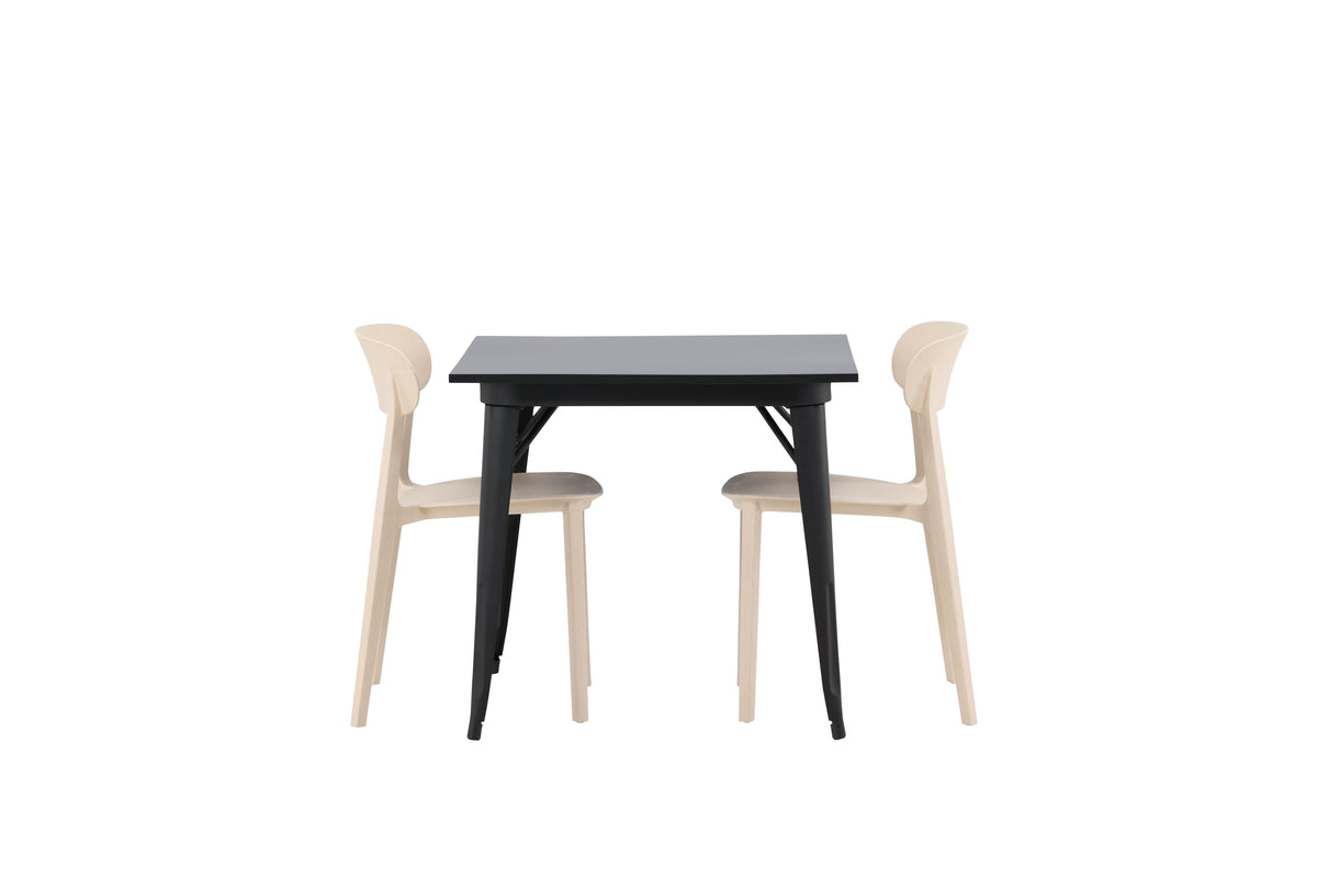 Rectangular Dining Table 80 x 80 Black + Dining Chair 2-pack Beige