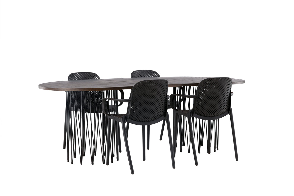 Dining Chair 2-pack Black + Oval Dining Table 100 x 220 Mocca