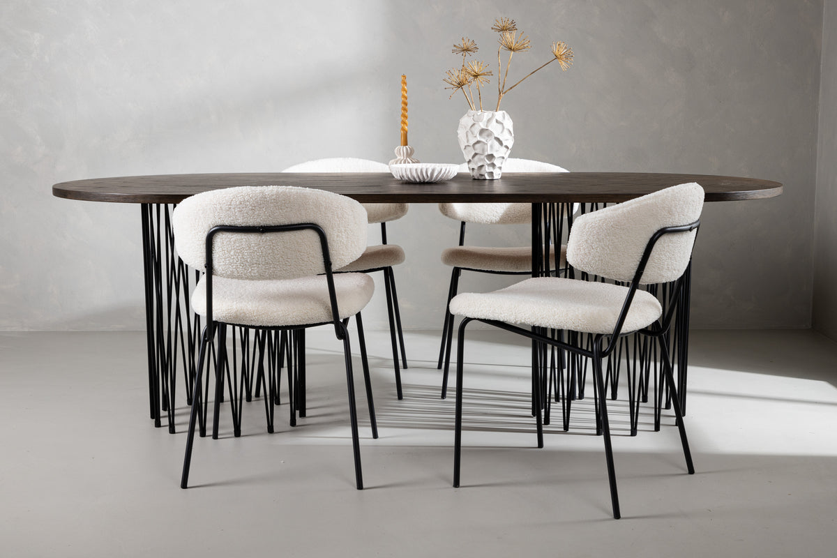 Dining Chair 2-pack White + Oval Dining Table 100 x 220 Mocca