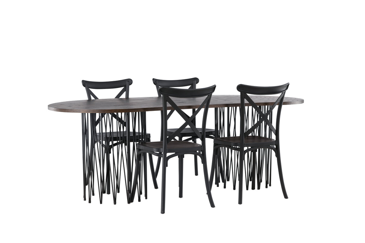 Dining Chair 2-pack Black + Oval Dining Table 100 x 220 Mocca