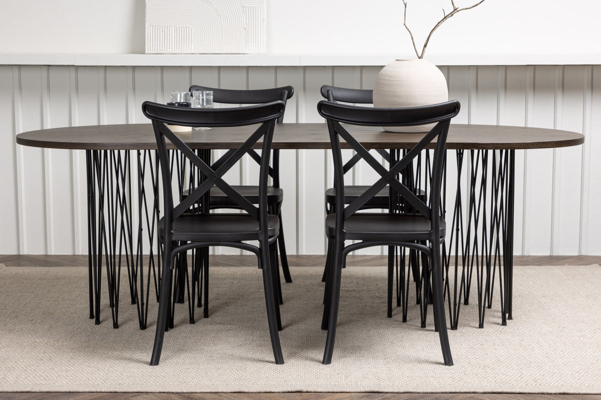 Dining Chair 2-pack Black + Oval Dining Table 100 x 220 Mocca