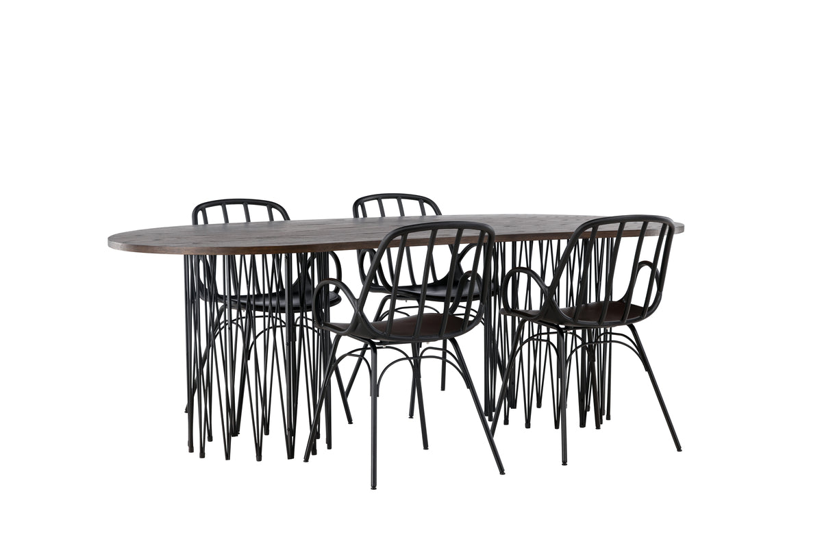 Dining Chair 2-pack Black + Oval Dining Table 100 x 220 Mocca