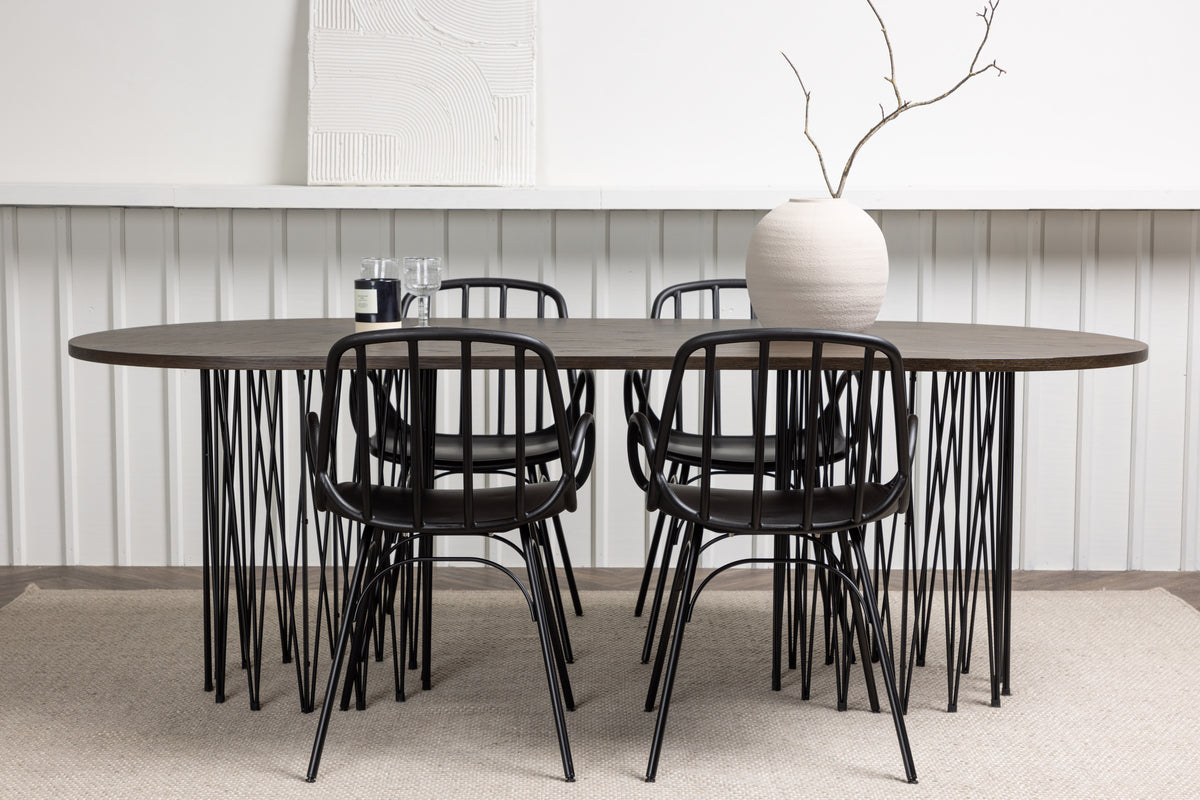 Dining Chair 2-pack Black + Oval Dining Table 100 x 220 Mocca