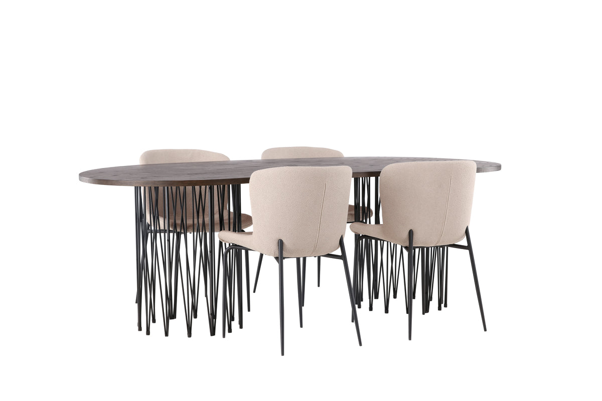 Dining Chair 2-pack Beige + Oval Dining Table 100 x 220 Mocca