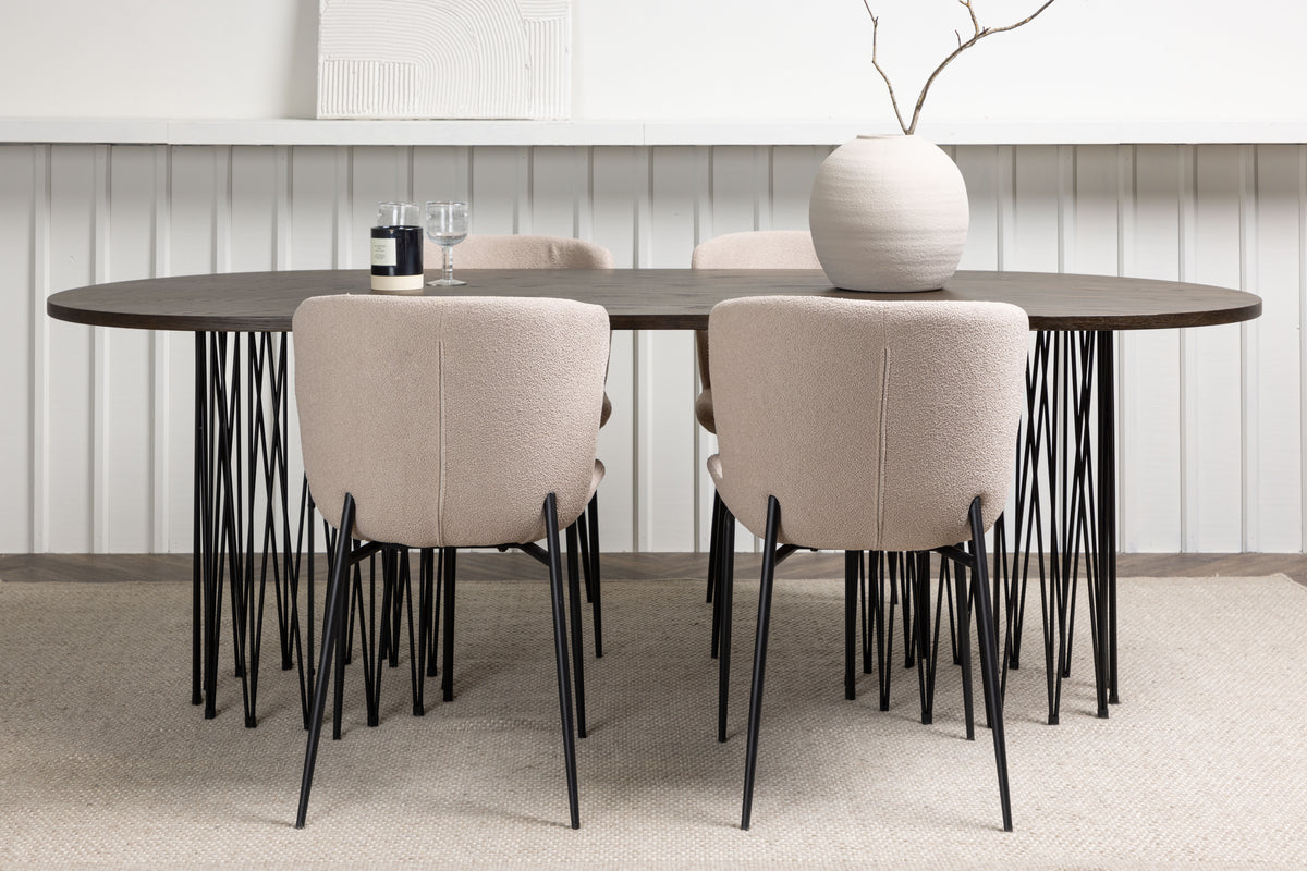 Dining Chair 2-pack Beige + Oval Dining Table 100 x 220 Mocca