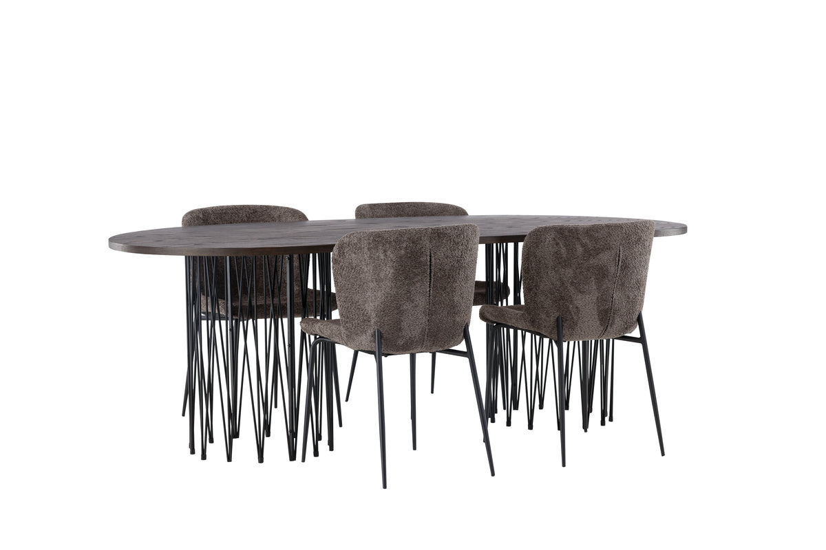 Dining Chair 2-pack Dark Grey + Oval Dining Table 100 x 220 Mocca