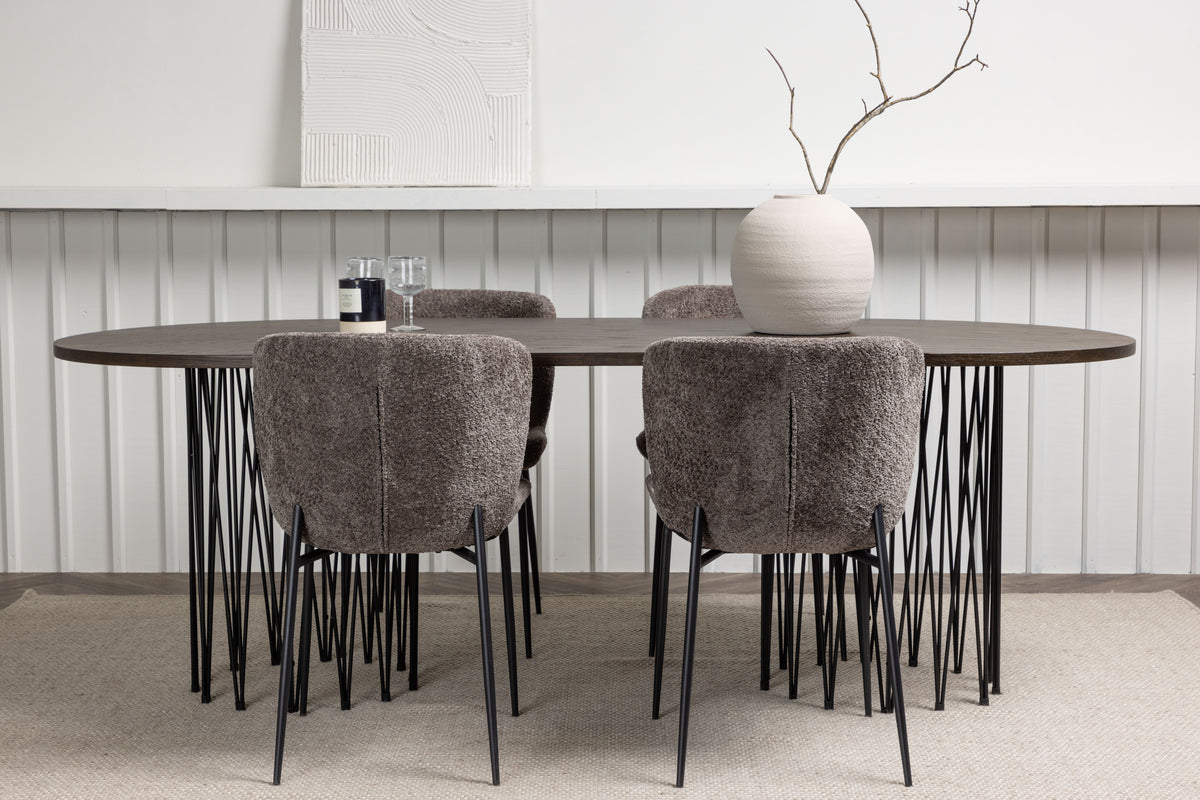 Dining Chair 2-pack Dark Grey + Oval Dining Table 100 x 220 Mocca