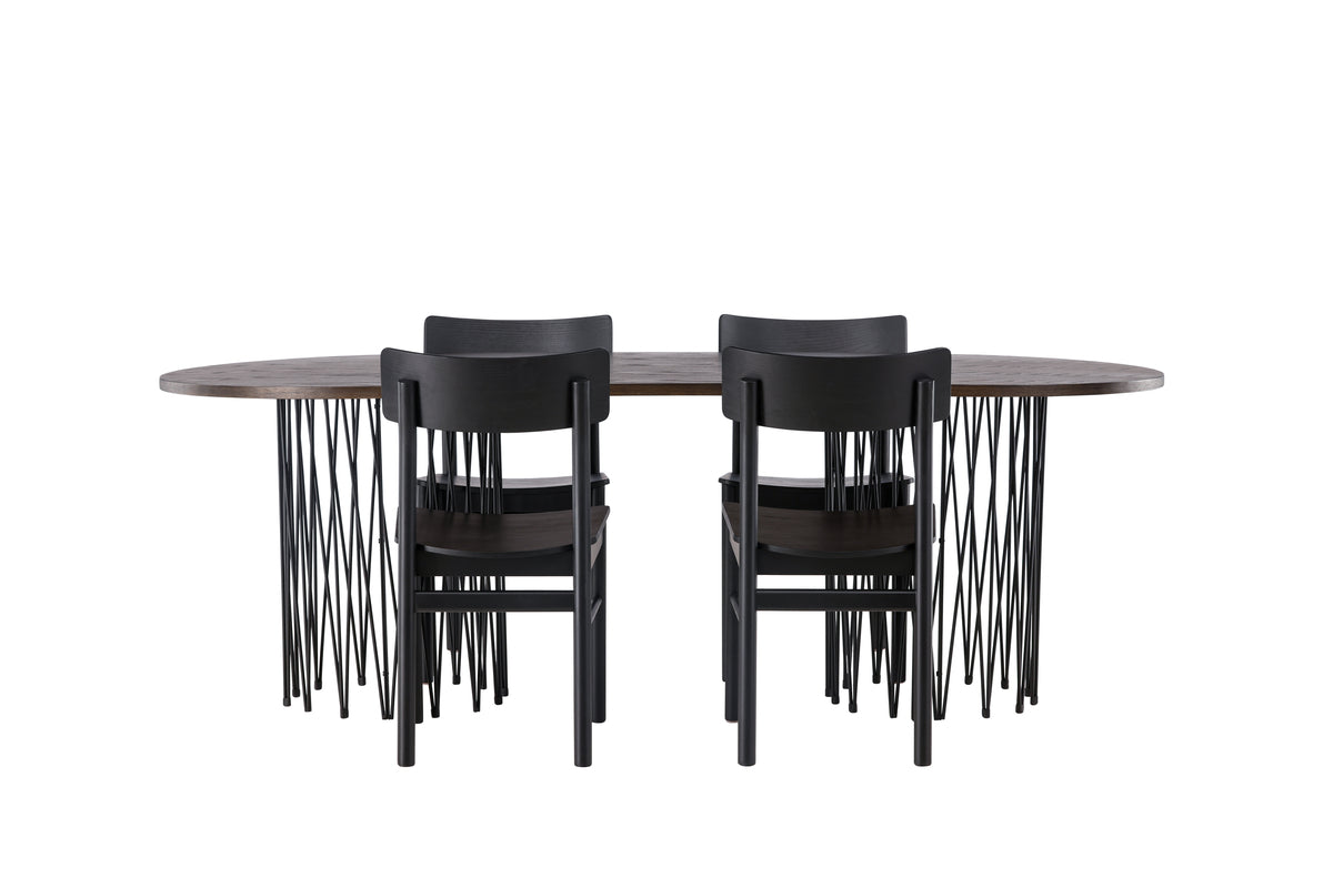 Dining Chair 2-pack Black + Oval Dining Table 100 x 220 Mocca