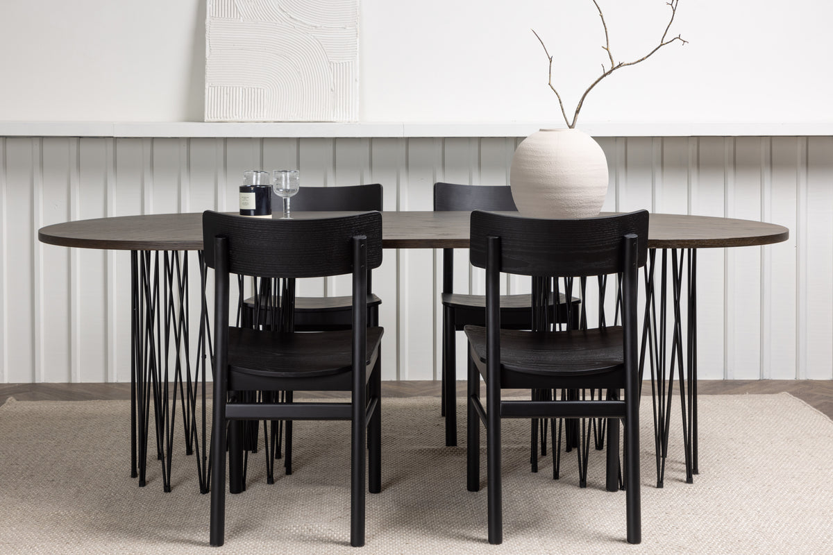Dining Chair 2-pack Black + Oval Dining Table 100 x 220 Mocca