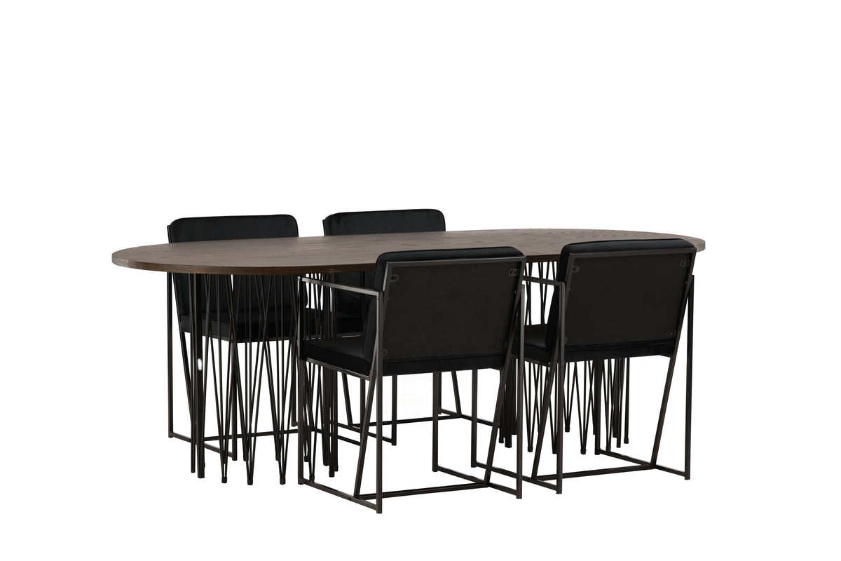 Dining Chair 2-pack Black + Oval Dining Table 100 x 220 Mocca