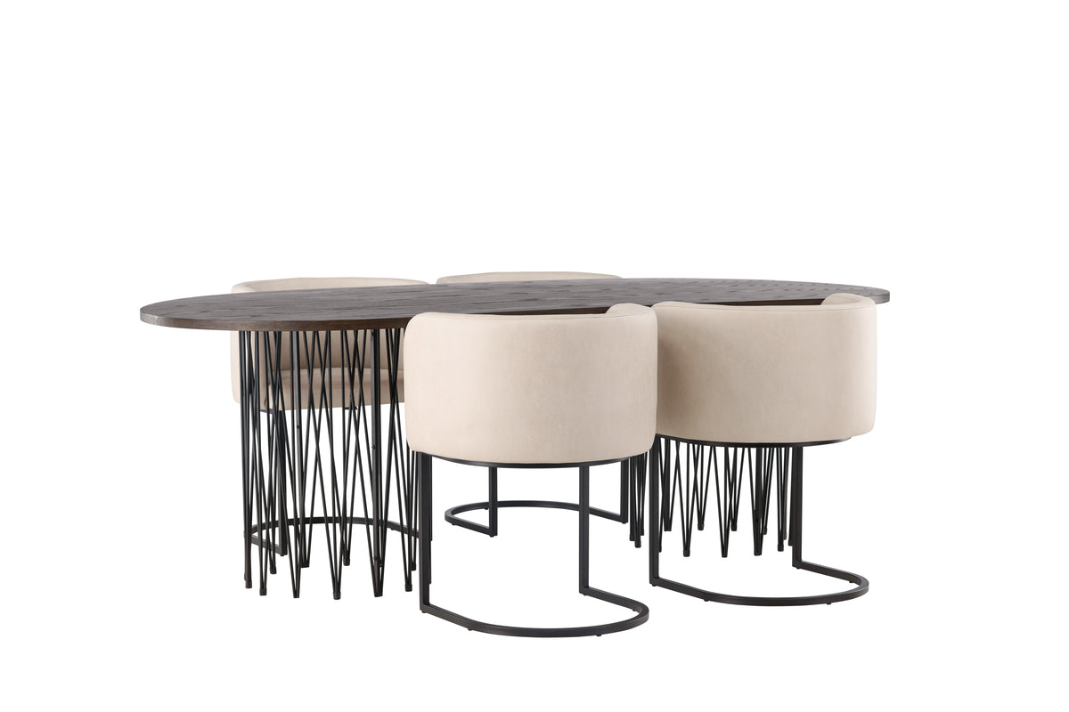 Oval Dining Table 100 x 220 Mocca + Dining Chair Beige