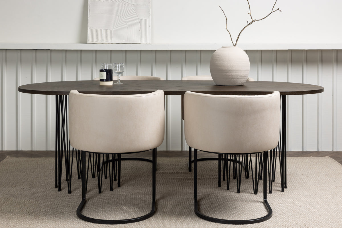 Oval Dining Table 100 x 220 Mocca + Dining Chair Beige