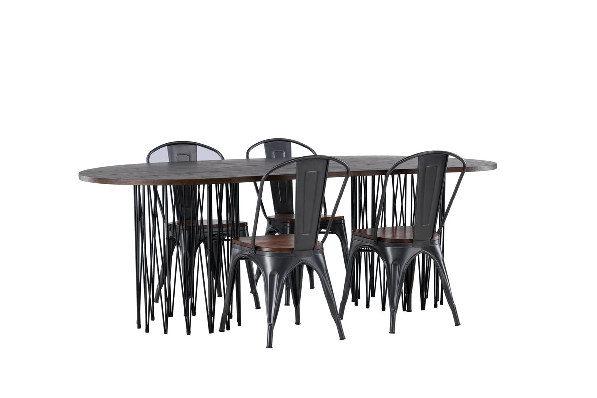 Dining Chair 2-pack Walnut + Oval Dining Table 100 x 220 Mocca