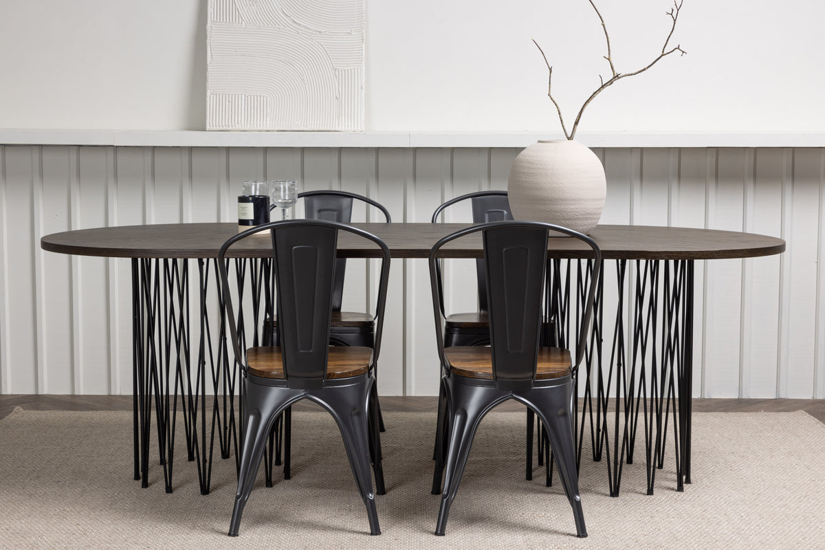 Dining Chair 2-pack Walnut + Oval Dining Table 100 x 220 Mocca